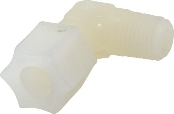 Made in USA - 3/8" Tube OD, Kynar Plastic Compression Tube Male Elbow - 1/4 NPT Pipe, 275°F Max, Plastic Grip - Exact Tooling