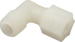 Made in USA - 3/8" Tube OD, Kynar Plastic Compression Tube Male Elbow - 3/8 NPT Pipe, 275°F Max, Plastic Grip - Exact Tooling