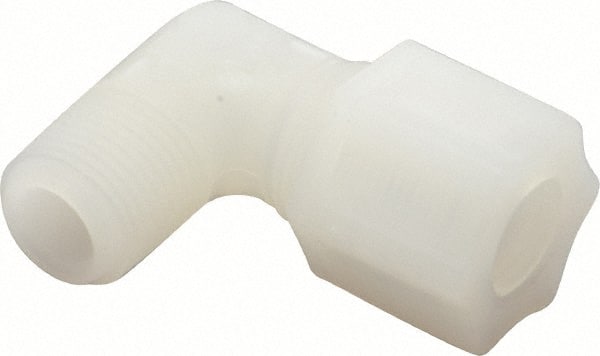 Made in USA - 1/2" Tube OD, Kynar Plastic Compression Tube Male Elbow - 3/8 NPT Pipe, 275°F Max, Plastic Grip - Exact Tooling