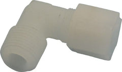 Made in USA - 1/2" Tube OD, Kynar Plastic Compression Tube Male Elbow - 1/2 NPT Pipe, 275°F Max, Plastic Grip - Exact Tooling