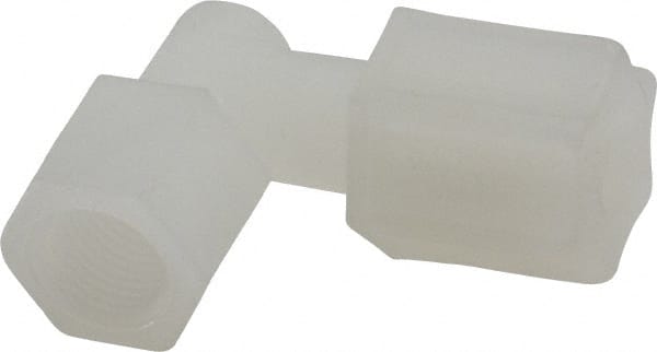 Made in USA - 1/4" Tube OD, Kynar Plastic Compression Tube Female Elbow - 1/8 NPT Pipe, 275°F Max, Plastic Grip - Exact Tooling