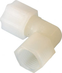 Made in USA - 1/2" Tube OD, Kynar Plastic Compression Tube Female Elbow - 1/2 NPT Pipe, 275°F Max, Plastic Grip - Exact Tooling
