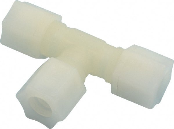 Made in USA - 1/2" Tube OD, Kynar Plastic Compression Tube Union Tee - 275°F Max, Plastic Grip - Exact Tooling