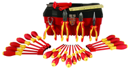 25 Piece - Insulated Tool Set with Pliers; Cutters; Ruler; Knife; Slotted; Phillips; Square & Terminal Block Screwdrivers; Nut Drivers in Tool Box - Exact Tooling