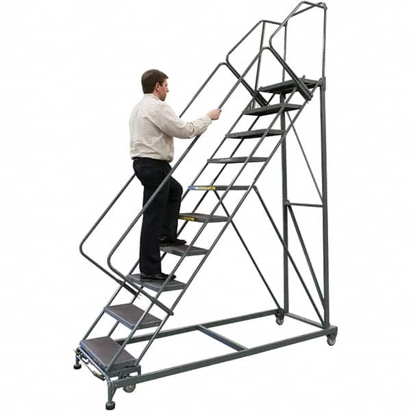 Ballymore - 93" 6 Step Stairway Slope Ladder - 50° Incline, 600 Lb Capacity, 60" Platform Height, 32" Base Width x 58" Base Depth, Heavy-Duty Serrated Grating - Exact Tooling