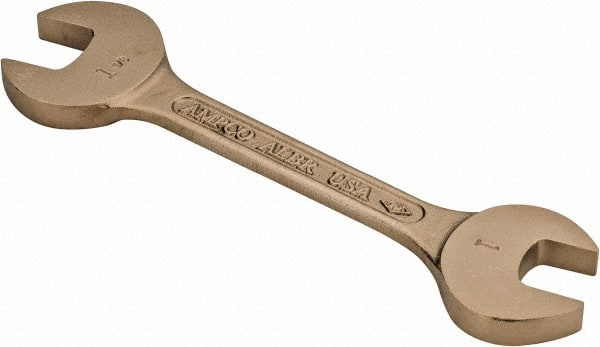 Ampco - 1" x 1-1/8" Nonsparking Open End Wrench - 10-1/4" OAL, Double End, Plain Finish, 15° Head Angle - Exact Tooling