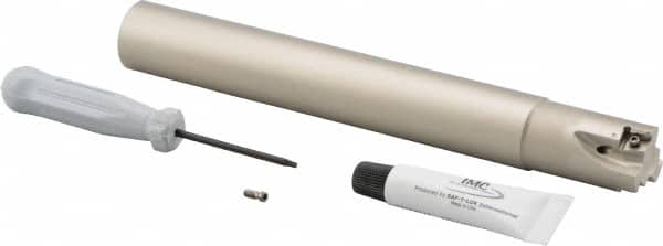 Iscar - 1" Cut Diam, 0.315" Max Depth of Cut, 1" Shank Diam, 7.87" OAL, Indexable Square Shoulder Helical End Mill - Cylindrical Shank, 90° Lead Angle, Through Coolant, Series Helitang - Exact Tooling