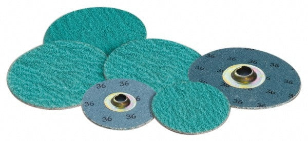 Standard Abrasives - 1" Disc Diam, 36 Grit, Zirconia Alumina Quick Change Disc - Type S Attaching System, Coated, Green, Very Coarse Grade - Exact Tooling