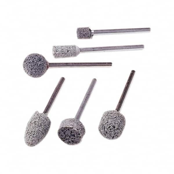 Standard Abrasives - 1/2" Head Diam x 1/2" Thickness, B121, Ball End, Aluminum Oxide Mounted Point - Dark Gray, 45,300 RPM - Exact Tooling