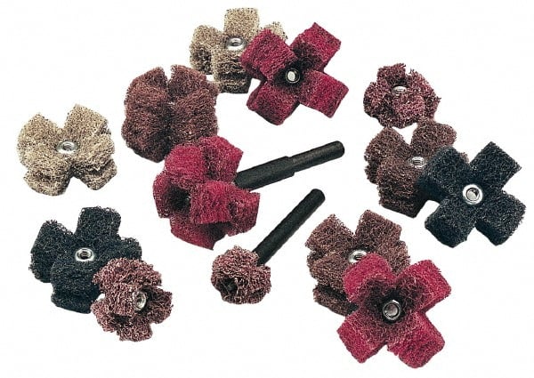 Standard Abrasives - 1-1/2" Diam Medium Density Cross Buff - 2 Plys, 8-32 Thread, Coarse Grade, 20,000 Max RPM - Exact Tooling