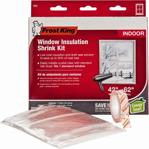 Frost King - 62" Long x 42" Wide, Indoor Shrink Film and Tape Window Kit Weatherstripping - Clear Plastic - Exact Tooling