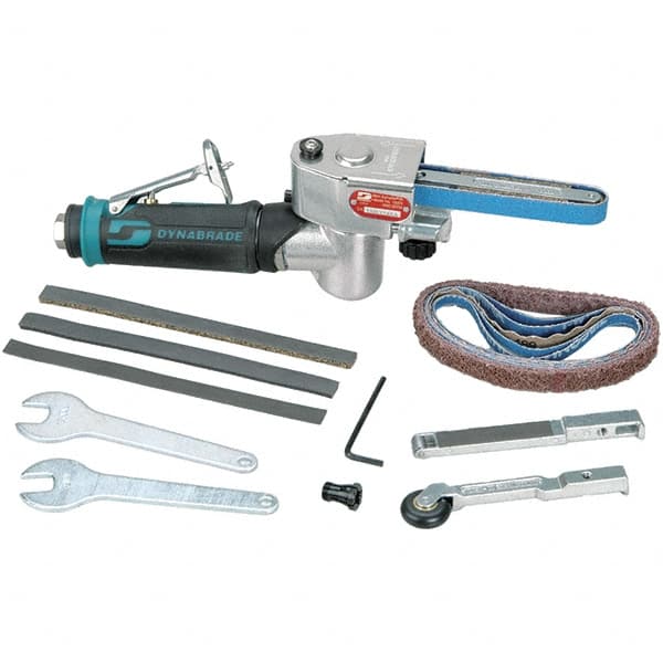 Dynabrade - 1/8 to 1/2 x 12 Inch, 25,000 RPM Air Belt Sander - 0.4 Hp, 1/4 NPT Inlet, 20 CFM Air Consumption, 4,890 FPM Speed - Exact Tooling
