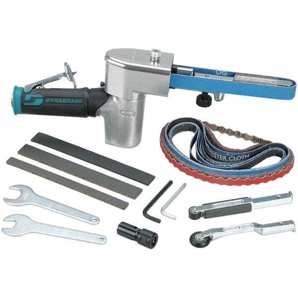 Dynabrade - 1/4 to 3/4 x 18 Inch, 20,000 RPM Air Belt Sander - 0.5 Hp, 1/4 NPT Inlet, 28 CFM Air Consumption, 4,550 FPM Speed - Exact Tooling