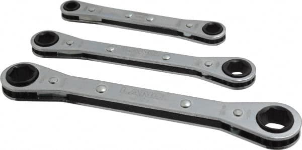 Lang - 3 Pc, 1/4 - 9/16", 6-Point Ratcheting Box Wrench Set - Exact Tooling