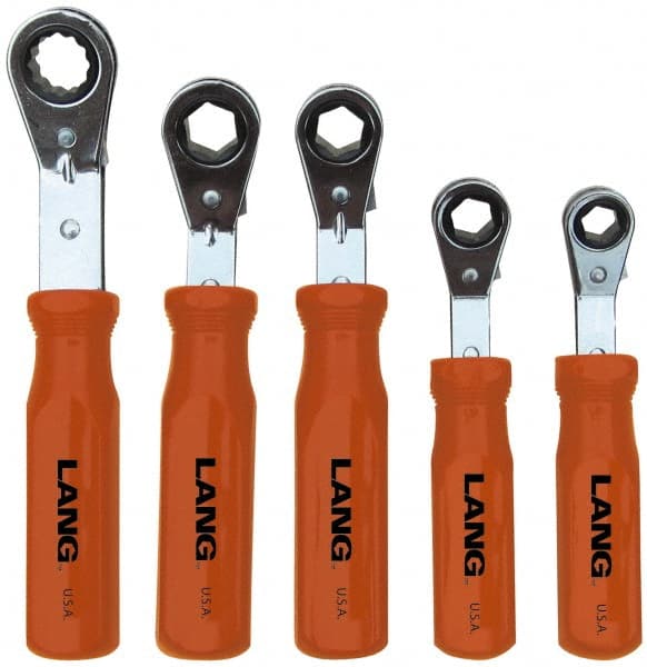 Lang - 17mm, 12 Point, Chrome Finish, Single End, Reversible Ratcheting Offset Box Wrench - Exact Tooling