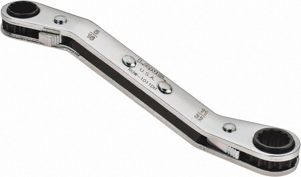 Lang - 5/16" x 11/32" 12 Point Reversible Ratcheting Offset Box Wrench - Double End, 4-1/4" OAL, Steel, 25° Offset - Exact Tooling