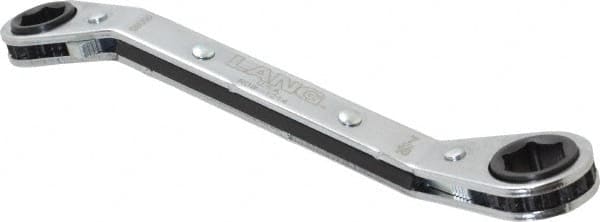 Lang - 3/8" x 7/16" 6 Point Reversible Ratcheting Offset Box Wrench - Double End, 5-7/16" OAL, Steel, 25° Offset - Exact Tooling