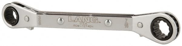 Lang - 3/8" x 7/16" 12 Point Reversible Ratcheting Offset Box Wrench - Double End, 5-7/16" OAL, Steel, 25° Offset - Exact Tooling