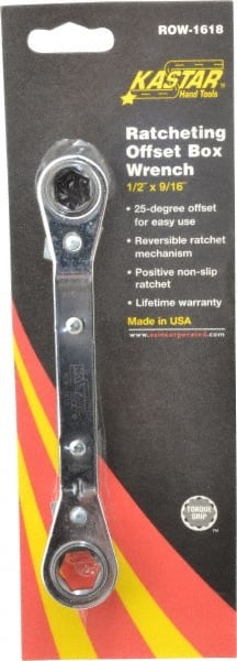 Lang - 1/2" x 9/16" 6 Point Reversible Ratcheting Offset Box Wrench - Double End, 6-3/4" OAL, Steel, 25° Offset - Exact Tooling