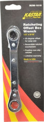 Lang - 1/2" x 9/16" 6 Point Reversible Ratcheting Offset Box Wrench - Double End, 6-3/4" OAL, Steel, 25° Offset - Exact Tooling