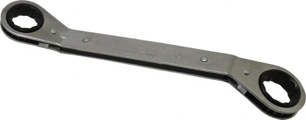 Lang - 3/4" x 7/8" 12 Point Reversible Ratcheting Offset Box Wrench - Double End, 9-1/8" OAL, Steel, 25° Offset - Exact Tooling