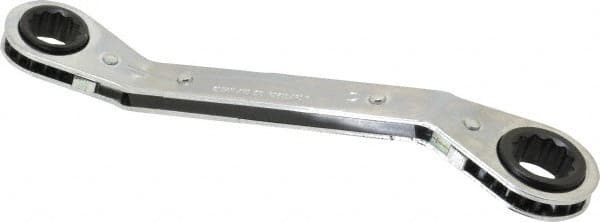 Lang - 15mm x 17mm 12 Point Reversible Ratcheting Offset Box Wrench - 8" OAL, Steel, 25° Offset - Exact Tooling