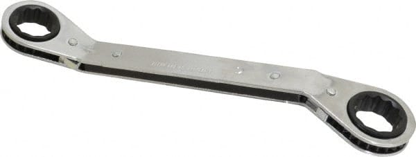 Lang - 19mm x 21mm 12 Point Reversible Ratcheting Offset Box Wrench - Double End, 9-1/8" OAL, Steel, 25° Offset - Exact Tooling