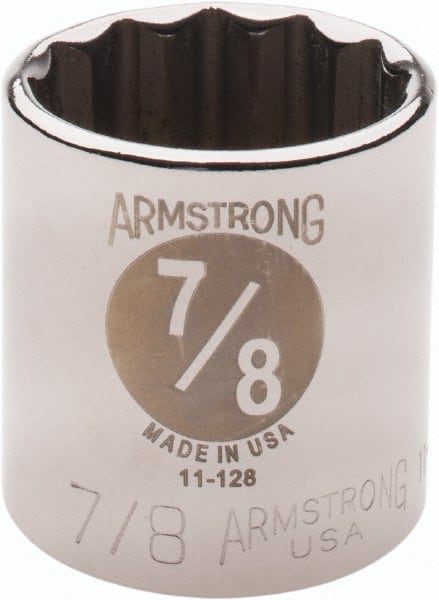 Armstrong - 7/8", 3/8" Drive, Standard Hand Socket - 12 Points, 1-13/64" OAL - Exact Tooling