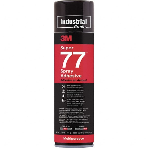 3M - 16.75 oz Aerosol Clear Spray Adhesive - High Tack, 150°F Heat Resistance, 114 Sq Ft Coverage, Low Strength Bond, 15 min Max Bonding Time, Flammable, Series 77 - Exact Tooling
