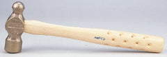 Ampco - 1-1/2 Lb Head Bronze Nonsparking Ball Pein Hammer - Hickory Handle - Exact Tooling