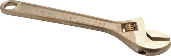 Ampco - 1-1/8" Jaw Capacity, 8" Nonsparking Adjustable Wrench - Aluminum Bronze, Plain Finish - Exact Tooling
