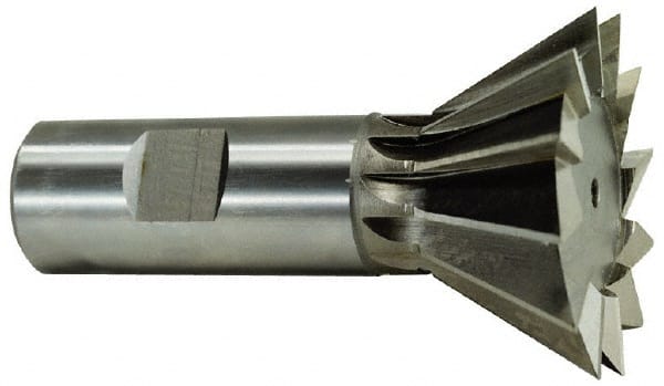 Keo - 1-3/8" Diam x 3/8" Width of Cut, 45° Included Angle, High Speed Steel Dovetail Cutter - 5/8" Shank Diam, 1-15/16" Shank Length, 2-7/8" Overall Length, Weldon Flat, Uncoated - Exact Tooling