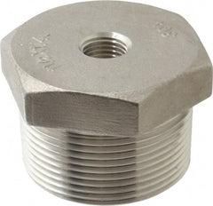 Merit Brass - 1-1/2 x 1/4" Grade 304 Stainless Steel Pipe Hex Bushing - MNPT x FNPT End Connections, 150 psi - Exact Tooling