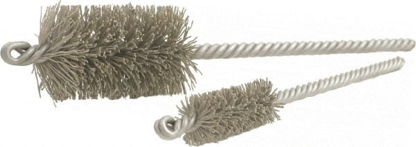 Brush Research Mfg. - 1.135" Diam Helical Nylon Tube Brush - Double Spiral, 0.022" Filament Diam, 2" Brush Length, 8" OAL, 0.31" Diam Steel Shank - Exact Tooling