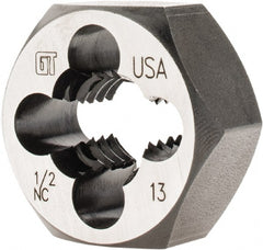 Vermont Tap & Die - 1/2-13 UNC Thread, 1-1/16" Hex, Right Hand Thread, Hex Rethreading Die - Carbon Steel, 1/2" Thick, Series 280 - Exact Tooling