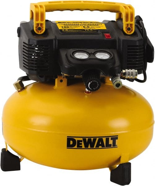 DeWALT - 0.9 hp, 2.6 SCFM at 90 psi, Pancake Compressor - 6 Gal Tank, 10 Amp, 165 psi, 120V (60 Hz) - Exact Tooling