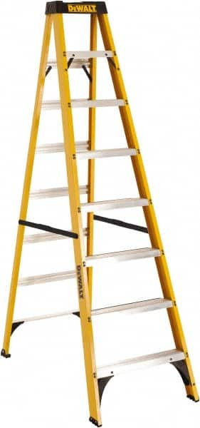 DeWALT - 7 Steps, 8' High, Type I Rating, Fiberglass Step Ladder - Exact Tooling