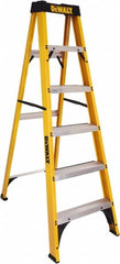 DeWALT - 4 Steps, 6' High, Type I Rating, Fiberglass Step Ladder - Exact Tooling