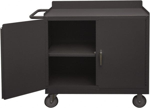 Durham - 1,200 Lb Capacity, 18" Wide x 36" Long x 39-3/4" High Mobile Cart - 2 Door, 1 Shelf, Steel, 2 Rigid/2 Swivel Casters - Exact Tooling