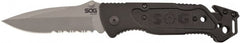 SOG Specialty Knives - 3-13/32" Blade, 8.2" OAL, Partially Serrated Clip Point Folding Knife - 4.8" Closed Length, Plastic, 1 Blade, 1 Edge - Exact Tooling