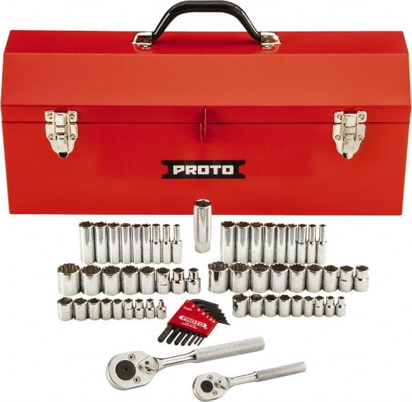 Proto - 63 Piece 1/4" & 3/8" Drive Full Polish Finish Deep Well Impact Socket Set - 6, 12 Points, 1/4" to 3/4" (5mm to 18mm) Range, Inch/Metric Measurement Standard - Exact Tooling