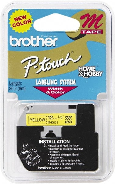 Brother - 1/2" Wide, Yellow Tape Cassette - For Label Maker - Exact Tooling