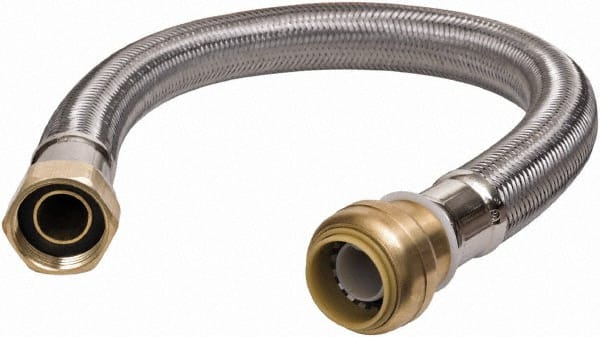 SharkBite - 3/4" Push to Connect Inlet, 3/4" FIP Outlet, Braided Stainless Steel Flexible Connector - Stainless Steel, Use with Water Air Connectors - Exact Tooling