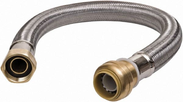 SharkBite - 3/4" Push to Connect Inlet, 3/4" FIP Outlet, Braided Stainless Steel Flexible Connector - Stainless Steel, Use with Water Air Connectors - Exact Tooling