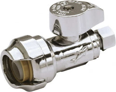 SharkBite - 1/2 & 3/8" Pipe, 200 psi WOG Rating, Brass Stop Valve - Chrome Finished Handle, Push Fit End Connections, For Potable Water Applications - Exact Tooling