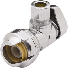SharkBite - 1/2 & 3/8" Pipe, 200 psi WOG Rating, Brass Angle Stop Valve - Chrome Finished Handle, Push Fit End Connections, For Potable Water Applications - Exact Tooling