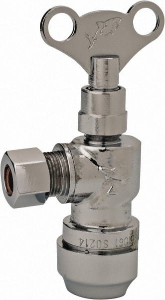 SharkBite - 1/2 & 3/8" Pipe, 200 psi WOG Rating, Brass Angle Stop Valve - Loose Key Handle, Push Fit End Connections, For Potable Water Applications - Exact Tooling