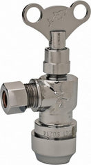 SharkBite - 1/2 & 3/8" Pipe, 200 psi WOG Rating, Brass Angle Stop Valve - Loose Key Handle, Push Fit End Connections, For Potable Water Applications - Exact Tooling