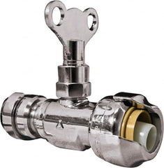 SharkBite - 1/2 & 3/8" Pipe, 200 psi WOG Rating, Brass Stop Valve - Loose Key Handle, Push Fit End Connections, For Potable Water Applications - Exact Tooling