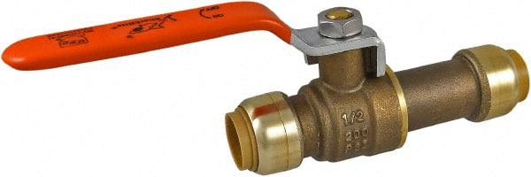 SharkBite - 1/2 x 1/2" Pipe, Standard Port, Brass Standard Ball Valve - Inline - Two Way Flow, Push-to-Connect x Push-to-Connect Ends, Steel Handle, 200 WOG - Exact Tooling